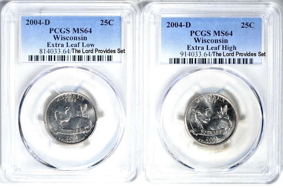 20th Anniversary WI Extra Leaf Low & High Quarters PCGS MS64 - Image 1 of 4