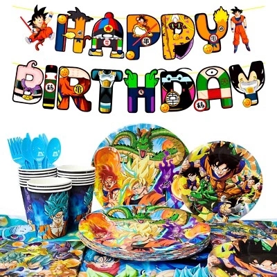 INBOXXARTY Dragon Ball Z Birthday Party Decoration Tableware Set Table Cloth Banner Plates