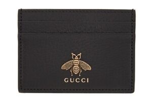 NWT Gucci Black Leather Animalier Bee Card Holder Authentic with Box