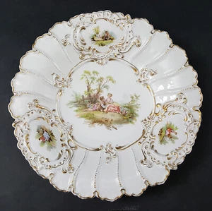 Antique 19th Century Meissen Courting Couple & Gilt Scrolls Cabinet Plate 11.5" - Picture 1 of 10