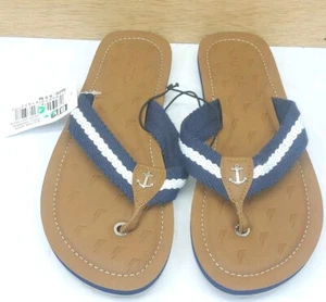 Nautica Sandals Flip Flops Size 9.5 Blue/White Slip Ons Boat Anchor Canvas NWT - Picture 1 of 7