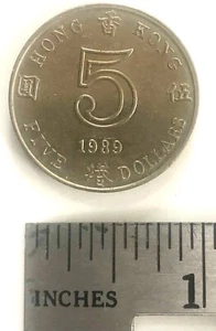 1989 Hong Kong $5 coin - Picture 1 of 2