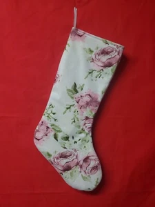 Medias de Navidad de 16" totalmente forradas rosas florales para granja elegantes en mal estado - Imagen 1 de 2