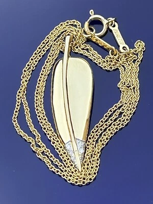 Tiffany & Co 18K Gold and Platinum Diamond Feather Leaf Pendant Necklace - Image 1 of 4