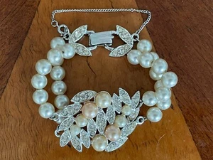 Emmons Vintage Bracelet Faux Pearl and Rhinestone - Picture 1 of 5