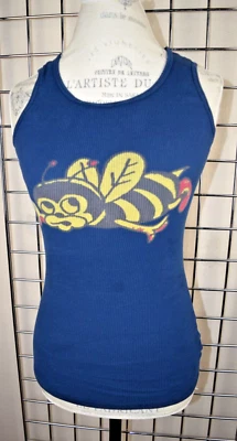 Vintage Tank Top Ed Hardy Size S/M 00s Navy Blue Yellow Red Pollen Bee Made USA - Image 1 of 4