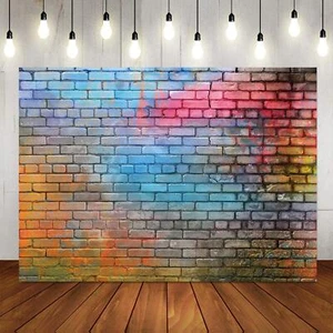 8x6ft Colorful Brick Wall Photo Backdrop Baby Birthday Wedding Party Photogra... - Picture 1 of 5