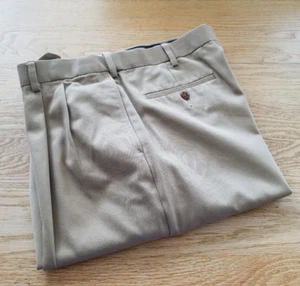 Pantalones de vestir plisados Savane para hombre talla 36 x 29 beige con puños - Imagen 1 de 8
