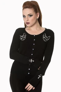 BANNED Apparel Black Gothic Punk Psychobilly Occult Sphinx 9 Lives Cat Cardigan - Picture 1 of 5