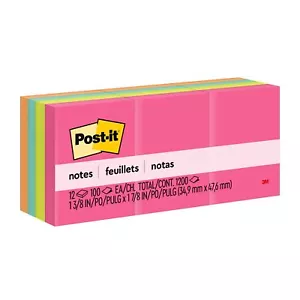 Post-it Mini Notes 1.5x2 in 12 Pads Bright Colors - Picture 1 of 10