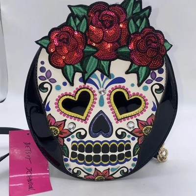 NEW BETSEY JOHNSON SKULL CROWN OF ROSES CROSSBODY BAG NWT - Image 1 of 4