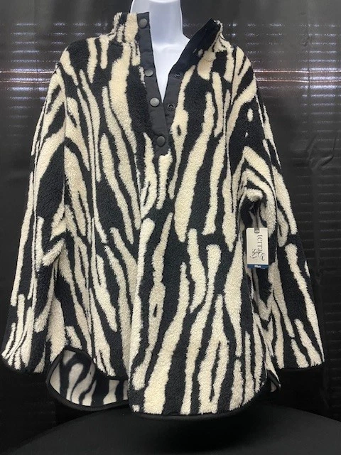 Terrace Sky Black/Cream Striped fleece Blouse (sz XL) - Image 1 of 1