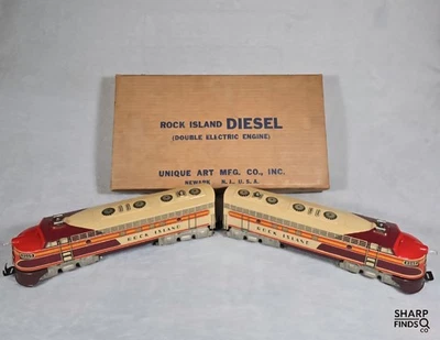 Unique Lines Rock Island Diesel #2000 AA Set • Tested Runs • 1950 Tin O Gauge - Image 1 of 4