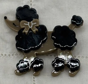 Gorgeous Small Brown Poodle W A Brown Ribbon Brooch Pin - Picture 1 of 5