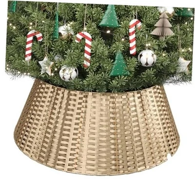  Christmas Tree Collar Woven Xmas Tree Skirt for 7.5 ft Trees, 28 Inch Gold - Image 1 of 4