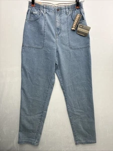 Lee Jeans Women's 14 Blue Denim Cotton Stretch Side Elastic Relaxed Tapered Leg - Picture 1 of 14