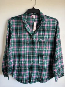 Victoria Secret Women Sleepwear Small Green Plaid Long Sleeve Pajama PJ Top - Picture 1 of 4