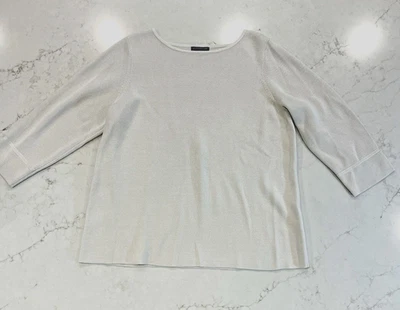 Suéter Eileen Fisher Seda Algodón Manga 3/4 Cuadrado Top Hueso Pequeño L Minimalista Foto 1 de 4