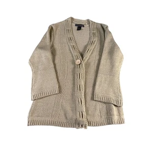 Avenue strukturierter Strick Knopfleiste langer Cardigan Pullover hellbraun beige Damengröße LL - Bild 1 von 10