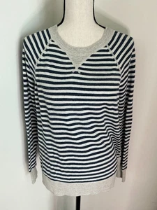 LL Bean Organic Cotton Slub Sweater Crewneck Striped Knit Women's gray/blue Sz.M - Picture 1 of 10