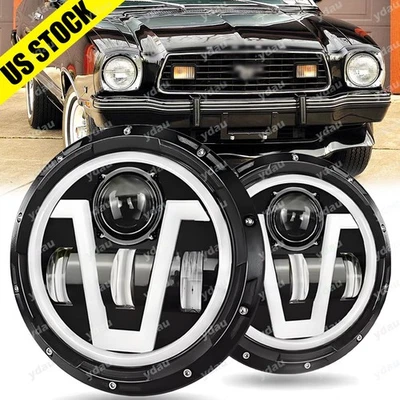 Faros LED negros de 7 pulgadas Fit Ford Mustang Fastback 1965 1966 1967 1968-1978 Foto 1 de 4
