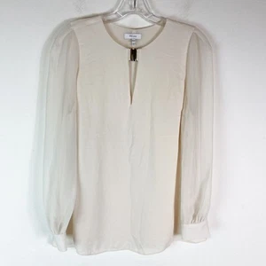 Reiss NWOT Long Sleeved Rhea Metal Trim Ivory Blouse Size 2 - Picture 1 of 8