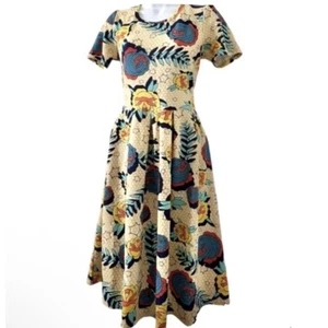 Vestido Estampado RARO LuLaRoe Amelia Modesto Rosas Col Ajuste Acampanado Bolsillos Grande - Imagen 1 de 7