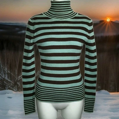 Suéter De Colección Gap Rayas CottageCore Chocolate Moca Minimalista Cuello Alto Talla S Foto 1 de 4