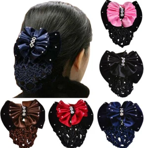 Women Bun Cover Hair Snood Ballet Dance Skating Crochet Hair Net Barrette Clips - Picture 1 of 31