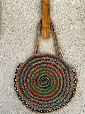 Magid Circle Woven Jute Oversized Beach Tote Shoulder Bag HANDMADE Large Round - Image 1 of 3