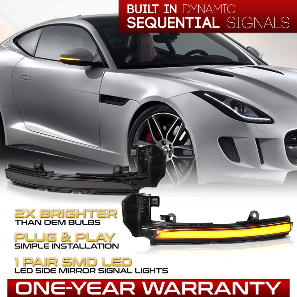 "AMBER SEQUENTIAL SIGNAL" LED Side Mirror Lights Lamp For Jaguar F-Type/XF/XJ/XE - Imagem 1 de 4