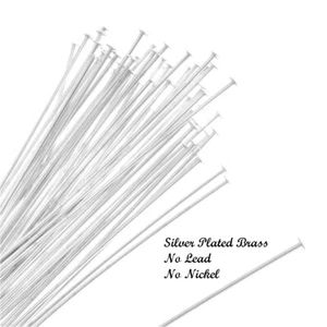 2 inch 21 ga HEADPINS Silver Plated Brass 100 count Head Pins~ No Lead/No Nickel - Picture 1 of 3