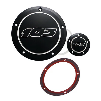103 Black CNC Derby&Points Cover For Harley Softail Touring Road King Tri Glide Foto 1 de 4