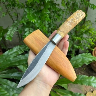Handmade Thai E-nep camp hunting knife 5.7" forged blade, Bamboo & Teak - Image 1 of 4