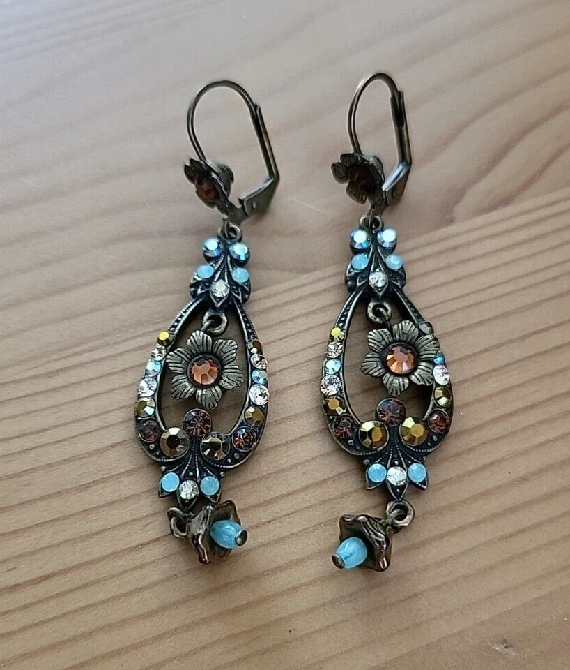 Серьги Michal Negrin коричневый цветок каплевидные с кристаллами Swarovski висячие - Изображение 1 из 4