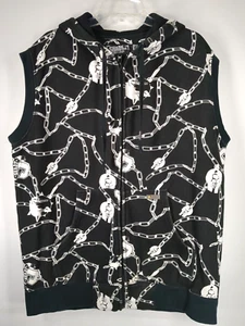 Shady LTD Sleeveless Hoodie Size XL Chains Skull Black White Vintage - Picture 1 of 8