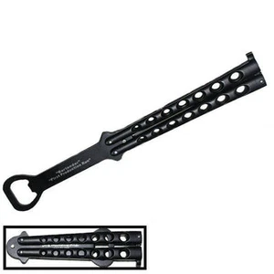Black tactical bottle opener practice butterfly knife style SS stainless - Picture 1 of 1