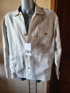 ZARA MAN LIMITED EDIT. 100% LINEN OVERSHIRT & POCKETS 7545/601/052 ECRU XL NWT - Picture 1 of 9