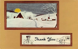 Postal: escena nevada, tarjeta de agradecimiento del transportista de correo del servicio postal, años 60 - Imagen 1 de 2
