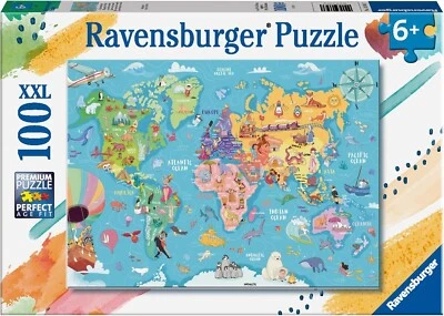 Gioco Puzzle Ravensburger Mappa Del Mondo 100 Pezzi XXL 49x36 Per Bambini - Immagine 1 di 3