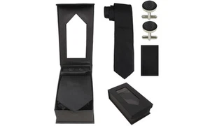 Corbata de Diseñador + Gemelos + Juego de Pañuelo - Elegante NEGRO Boda Cumpleaños Esmoquin - Imagen 1 de 1