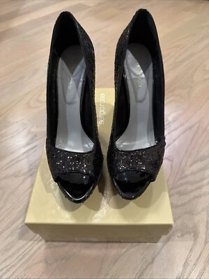 Bomba SERGIO ROSSI Negra Brillo Peep Toe Talla 38 Foto 1 de 4