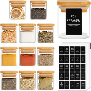 Comsaf 12 Stück Gewürzgläser Set Eckig Mit Holzdeckel, 120Ml Quadratische Leere - Bild 1 von 12