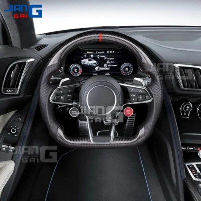 Real Carbon Fiber Sport Flat Steering Wheel For Audi R8 TTS TT TTRS 2016-2025  - Image 1 of 4