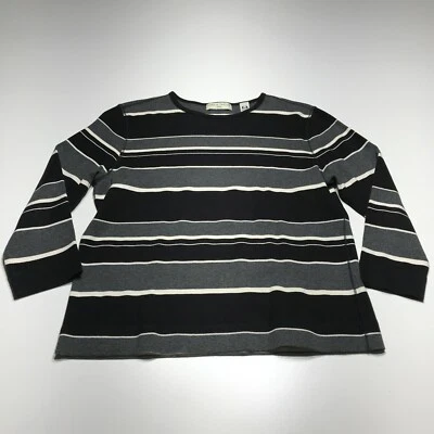 Top tejido Lord & Taylor Petite para mujer talla PL algodón rayas cuello redondo manga 3/4 Foto 1 de 4