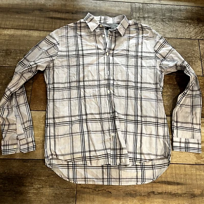 Camisa Vince Para Hombres Grande Gris A Cuadros Manga Larga Vestido Con Botones Diseñador Foto 1 de 4