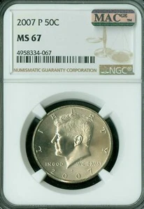 2007 P KENNEDY HALF DOLLAR NGC MS67 BUSINESS STRIKE MAC SPOTLESS * - Afbeelding 1 van 2