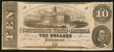 T52 CSA Confederate States Of America $10 Dec. 2nd, 1862 *Civil War Note!* - Image 1 of 2