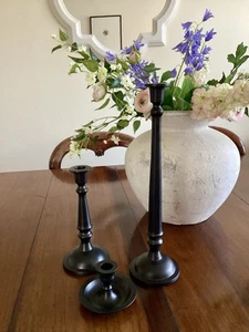 🖤ELEGANT The White Company Black Dinner Taper Candle Stick Holders RRP£50+ 🕯️ - Picture 1 of 11