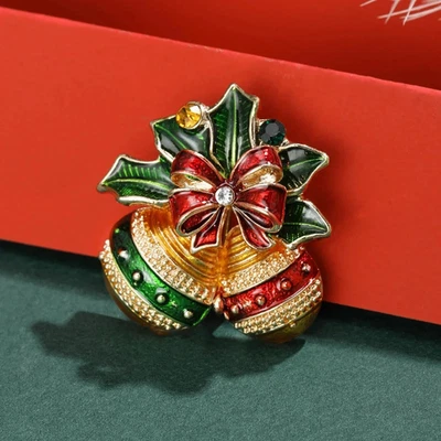 Christmas Bells Brooch Pin – Sparkly Rhinestone Christmas Holiday Jewelry Gift - Image 1 of 4